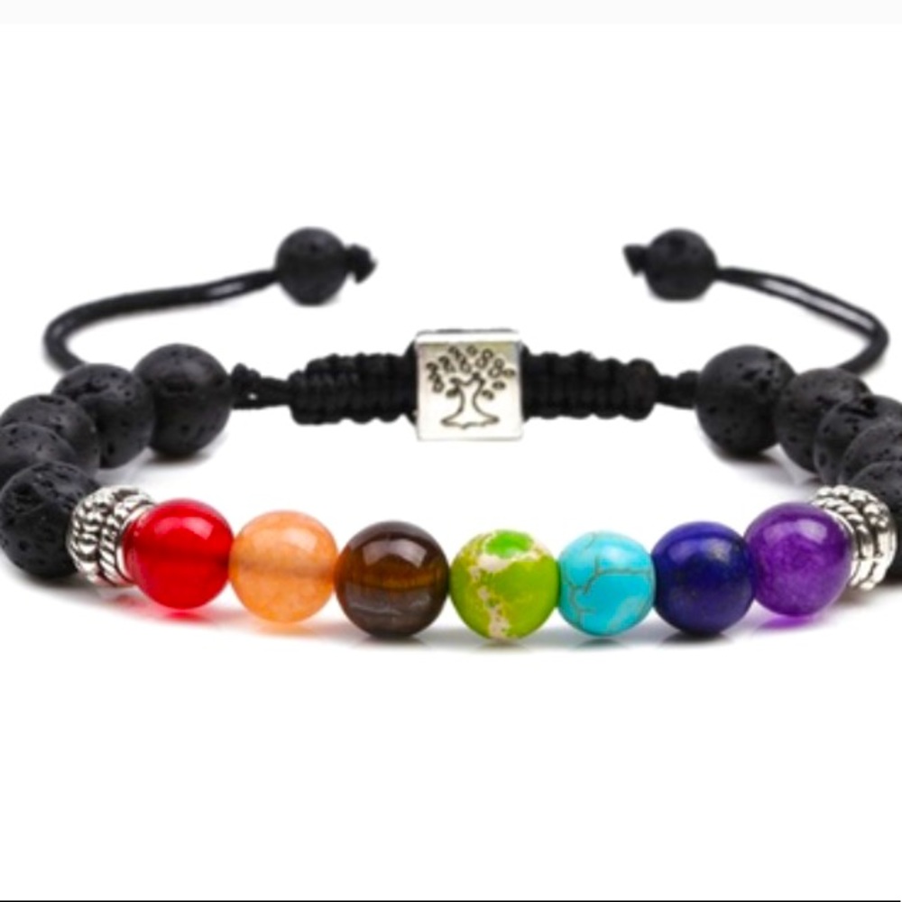 Seven Chakra woven beaded yoga bracelet. Enhances good energy. Free gift box